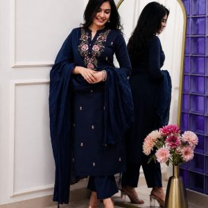 Trendy Embroidered Slub Cotton Kurti Dupatta Set for Women and Girls Available in 6 Colours