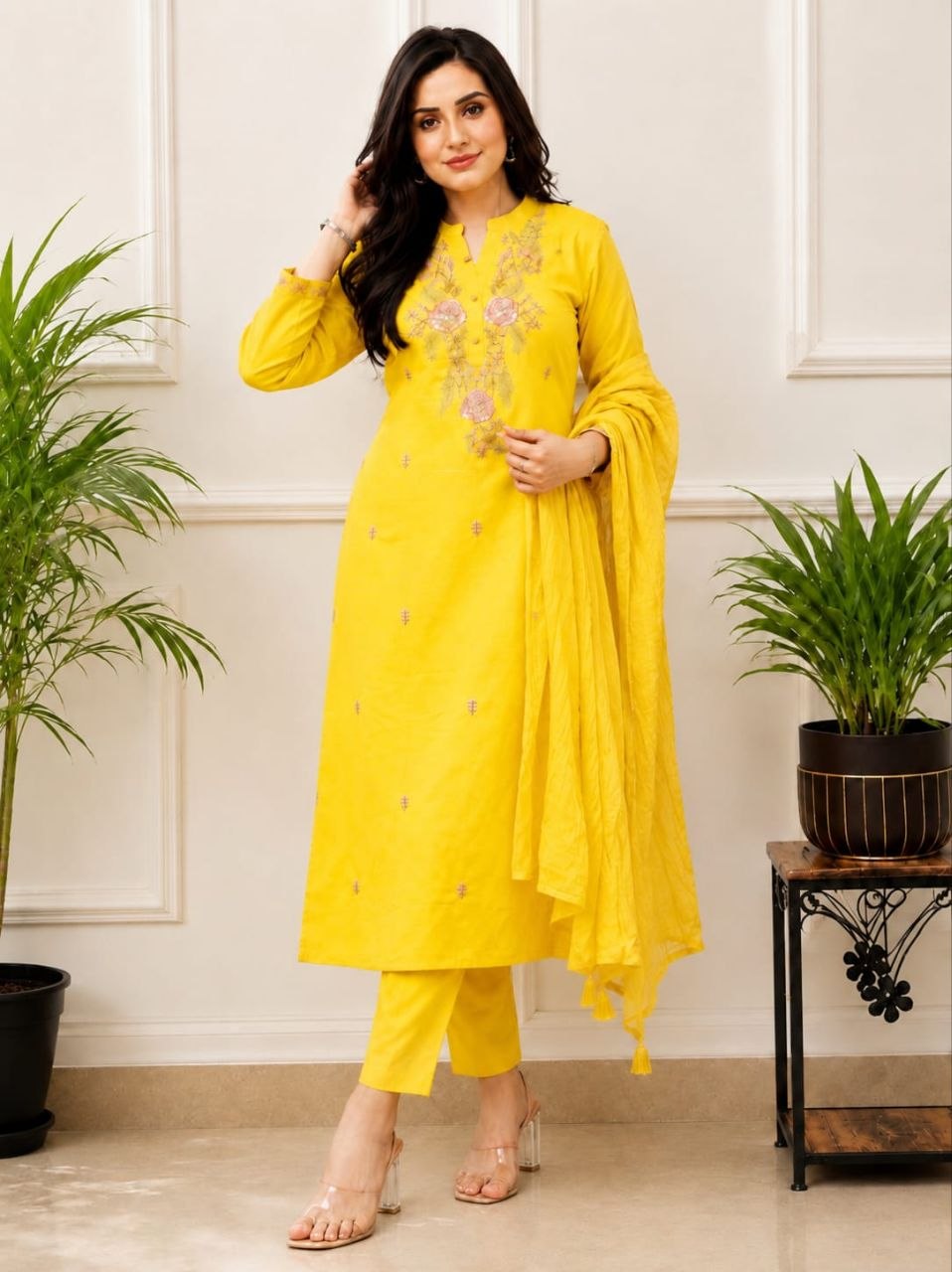 Trendy Embroidered Slub Cotton Kurti Dupatta Set for Women & Girls | 6 Colours Available - Image 3