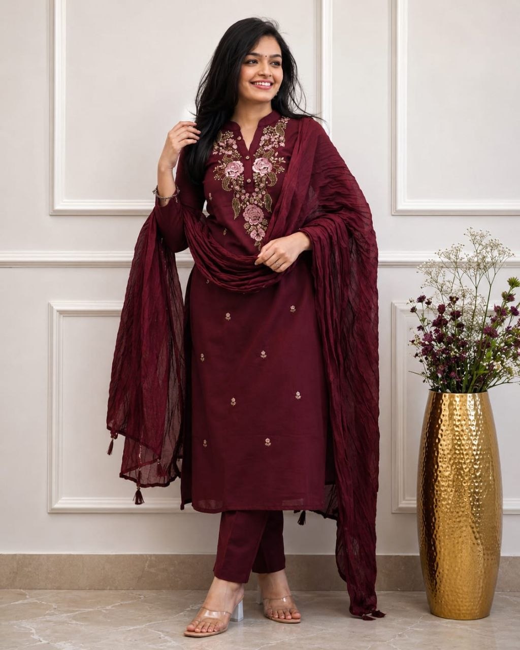 Trendy Embroidered Slub Cotton Kurti Dupatta Set for Women & Girls | 6 Colours Available - Image 4