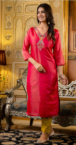 Indian Women Silk Blend Embroidered Rani Kurti Design 9656