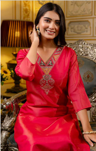 Indian Women Silk Blend Embroidered Rani Kurti
