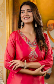 Indian Women Kurti Silk Blend Embroidered Rani Kurti - Image 3