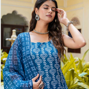 Blue Kurta Set for Women with Dupatta – Cotton Blend (9627)