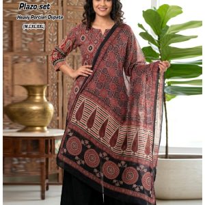 Cotton kurti set with palazzo and Persian print dupatta for women