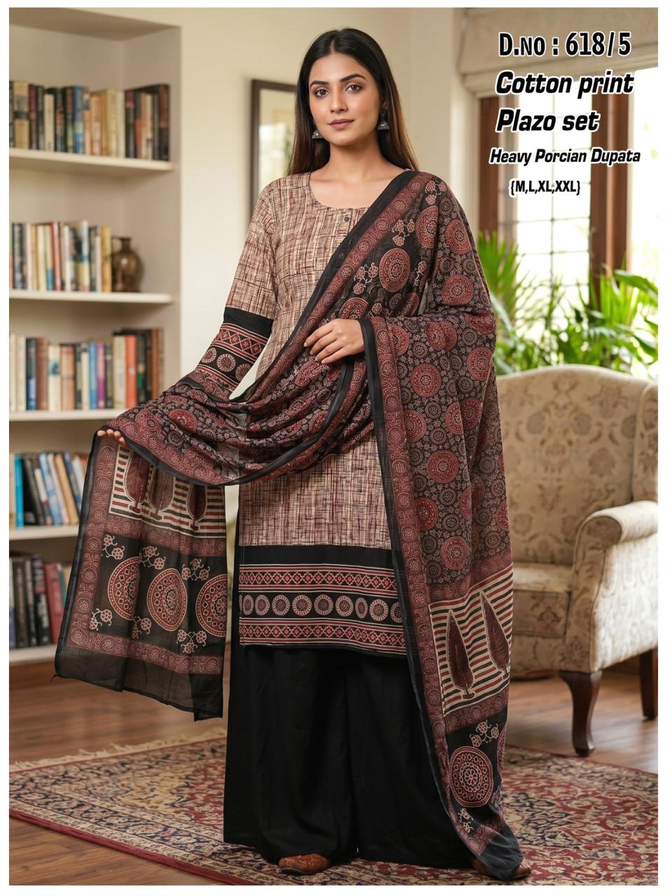 Fabrics Cotton Daman Print Kurti Set with Palazzo & Persian Print Box Dupatta - Image 7