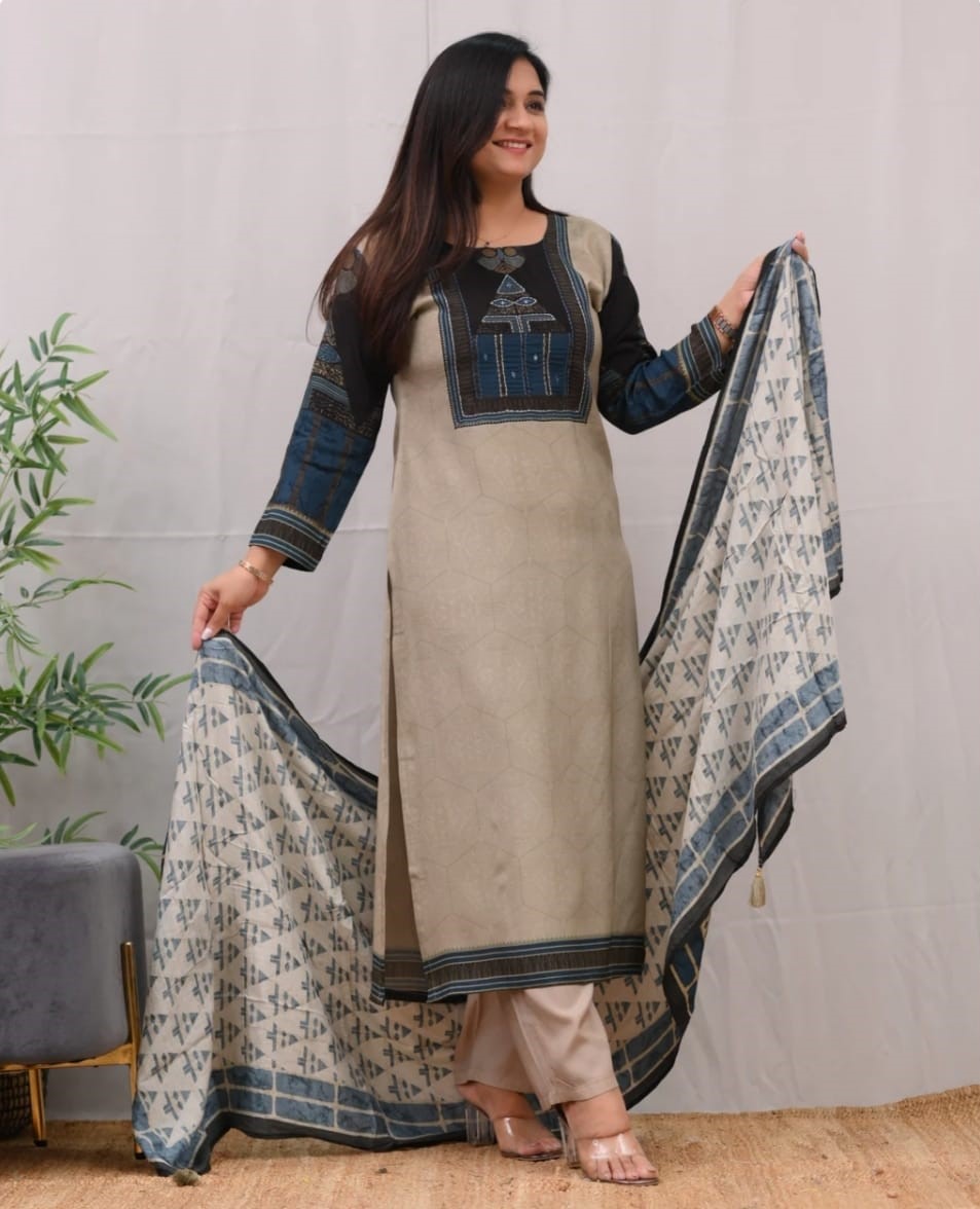 lillen cotton kurti pant dupatta set for women daily wear ethnic outfit india
