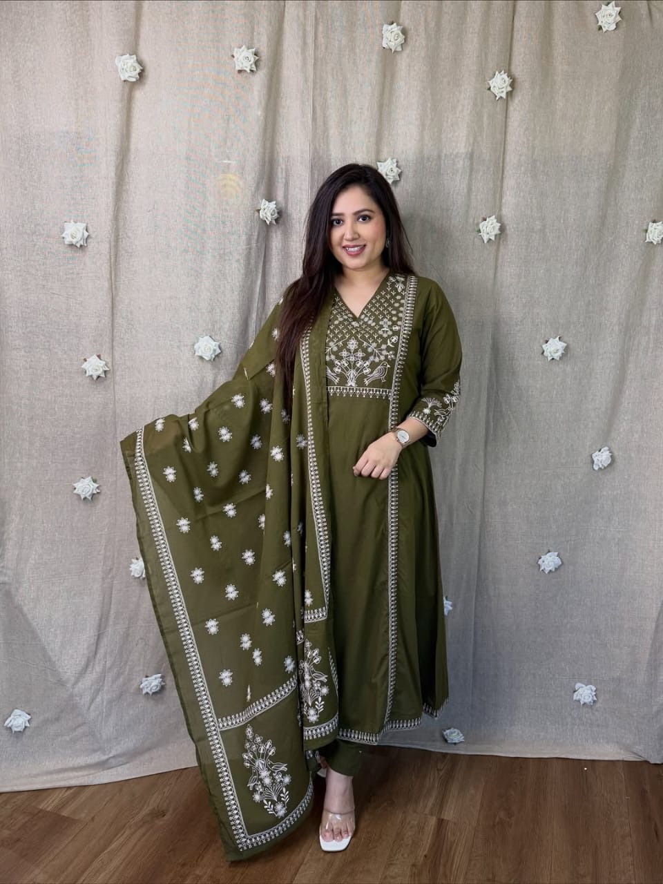 mull cotton kurti pant dupatta set for women soft cotton ethnic wear india