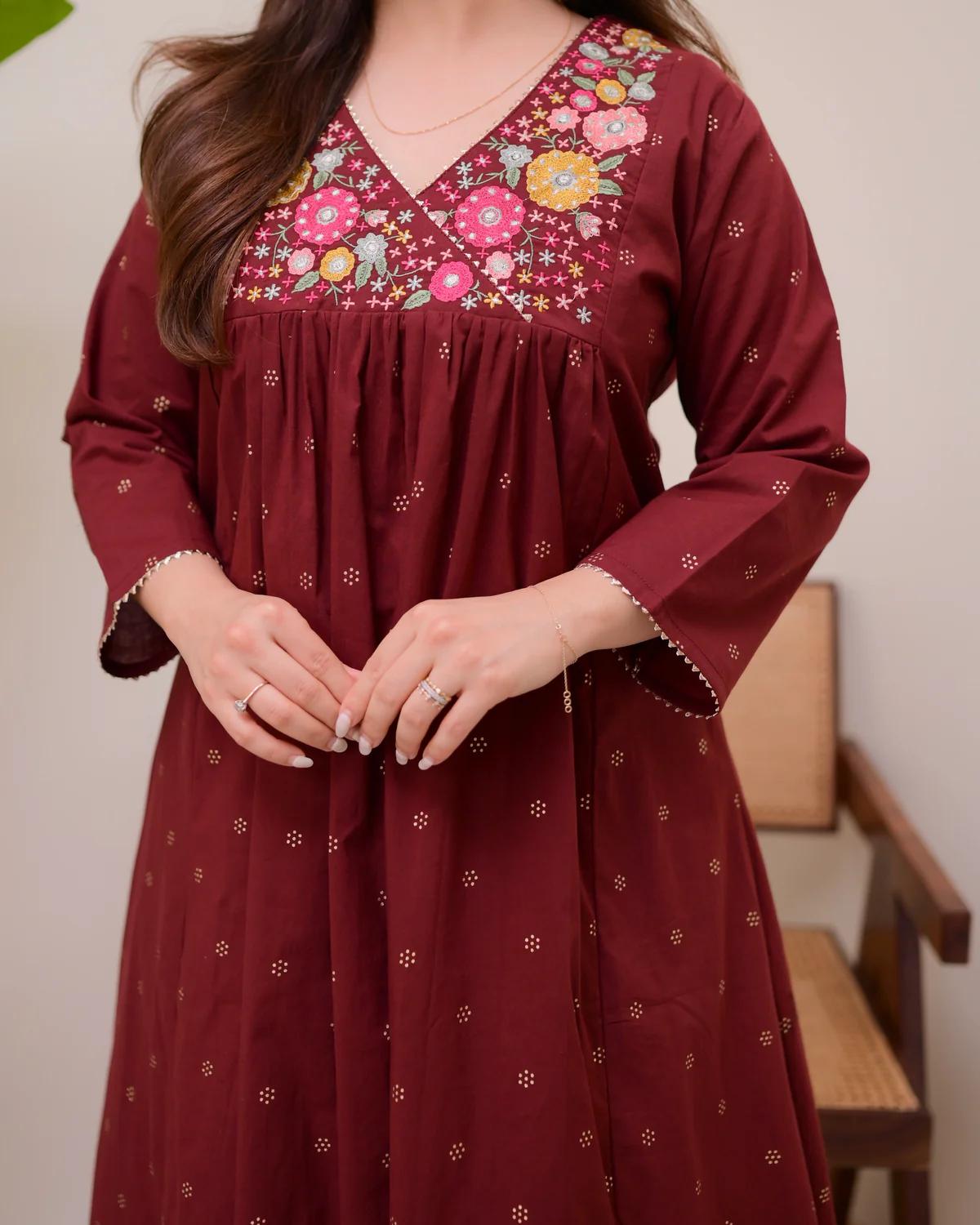 Women A-Line Cotton Kurti Pant Set | 60/60 Cotton | Casual & Daily Wear - Image 3
