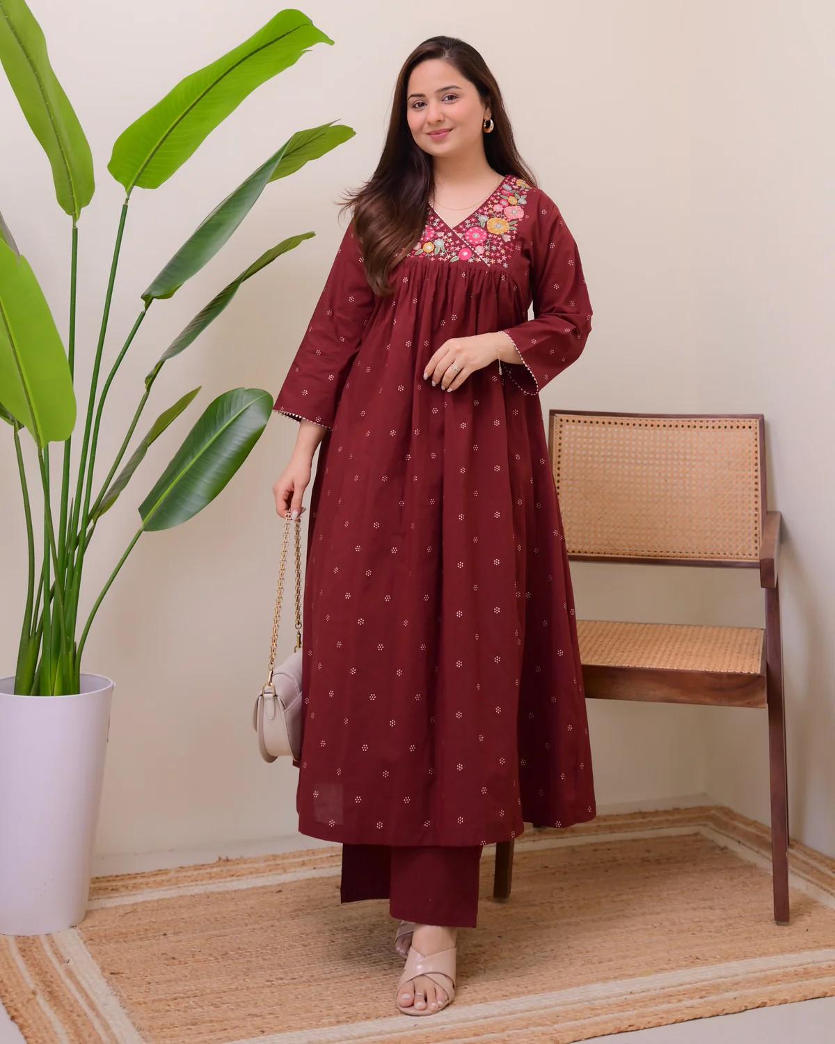 A-line cotton kurti pant set for women 60/60 cotton daily wear kurti Kerala style