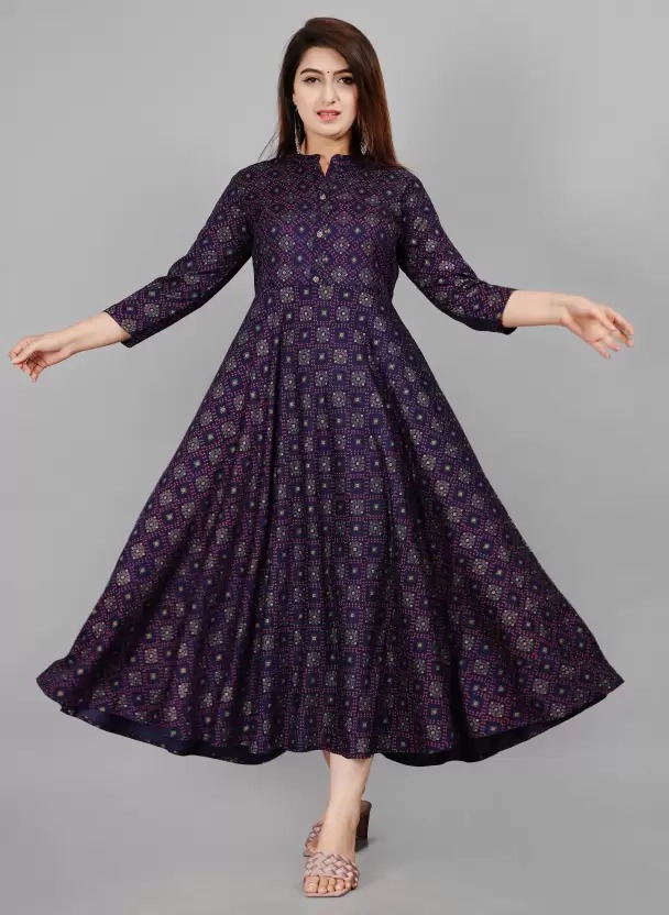Stylish Long Anarkali Kurti for Women | Rayon Fabric | Flowy 48+ Length Kurti - Image 9