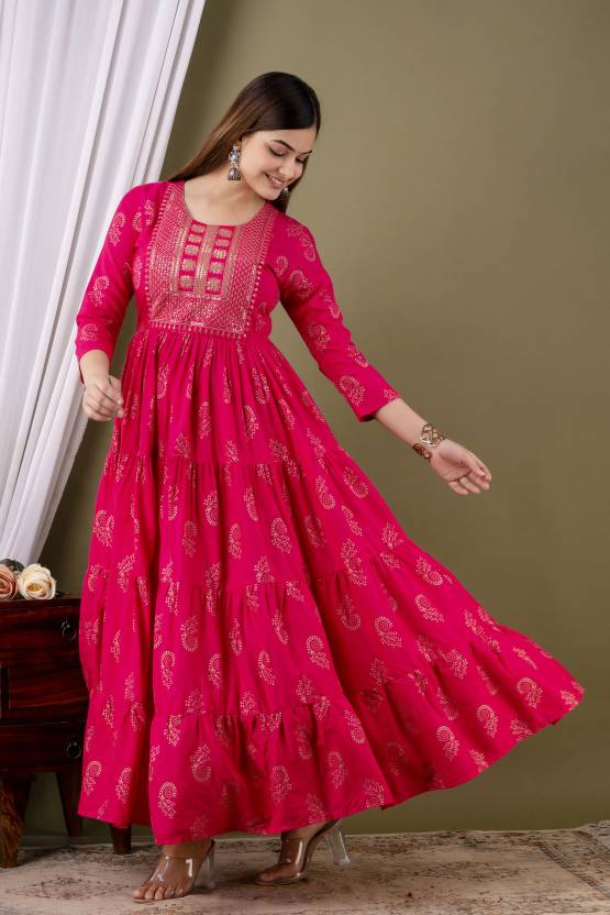 flowy long anarkali kurti for women rayon fabric casual daily wear india style
