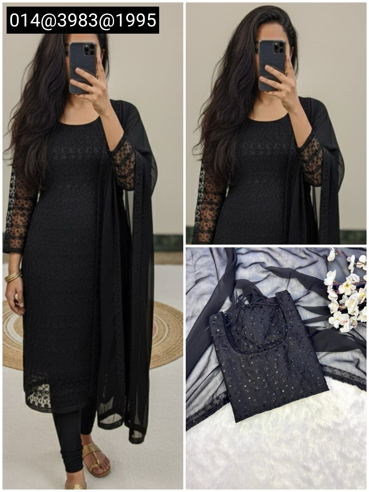 Women’s Net Fabric Chikankari Kurti with Soft Georgette Dupatta and Lace Border