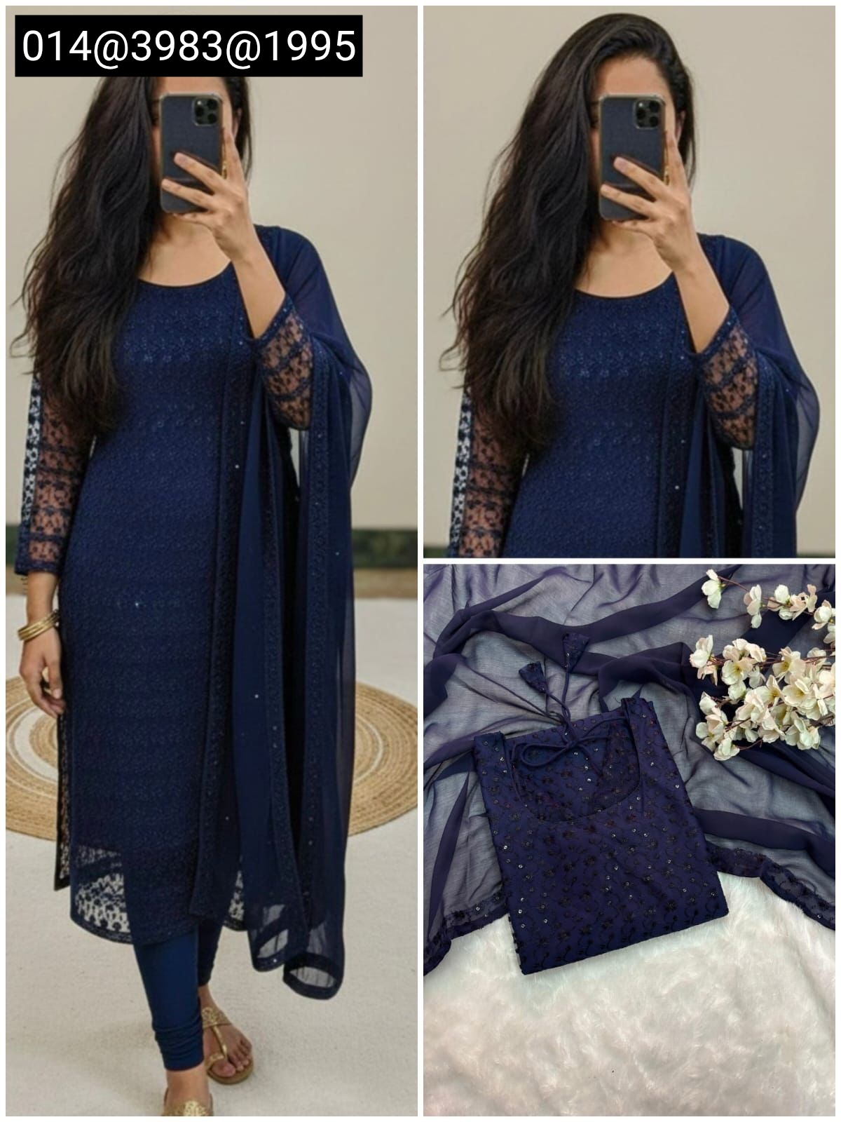 Women’s Net Fabric Chikankari Kurti with Soft Georgette Dupatta | Designer Ethnic Wear - Image 7