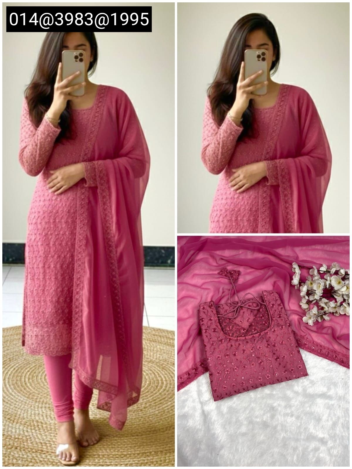 Women’s Net Fabric Chikankari Kurti with Soft Georgette Dupatta | Designer Ethnic Wear - Image 9