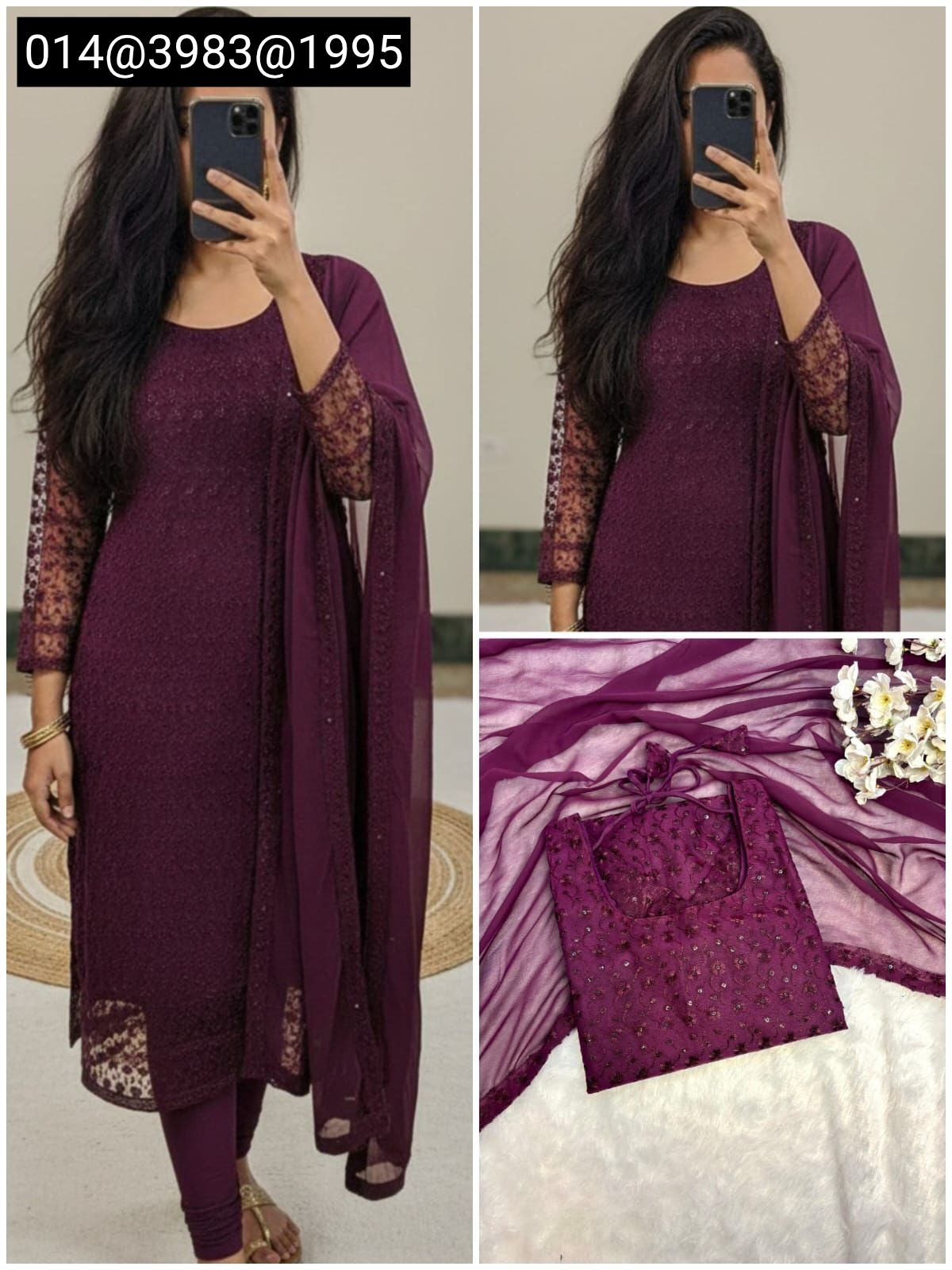 Women’s Net Fabric Chikankari Kurti with Soft Georgette Dupatta | Designer Ethnic Wear - Image 10