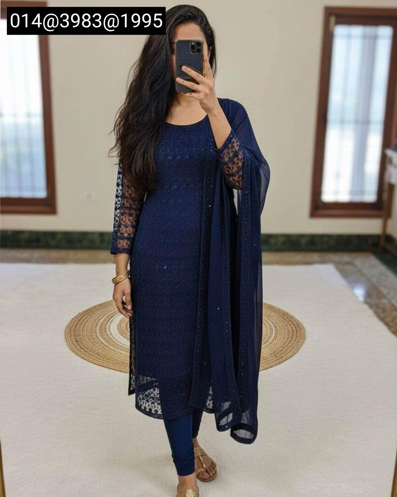Women’s Net Fabric Chikankari Kurti with Soft Georgette Dupatta and Lace Border