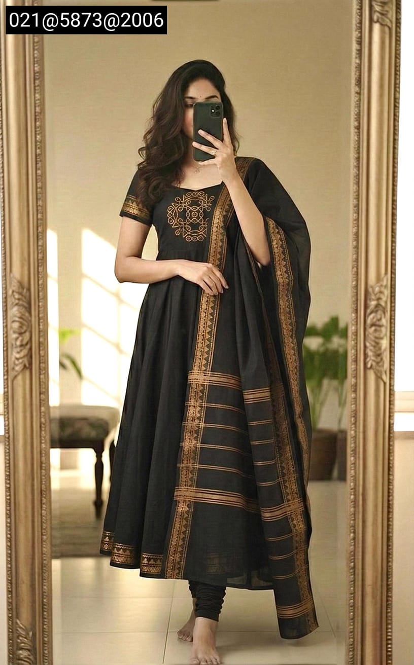Women’s Pattu Cotton Kurti with Jacquard Weaving Zari Border & Dupatta | Ethnic Wear