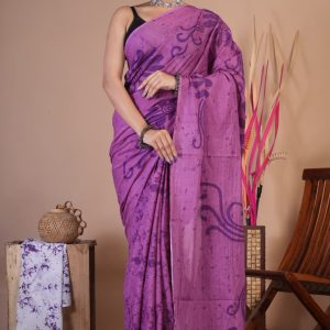 Best Quality Cotton Mulmul Saree with Handblock Print and Blouse Piece