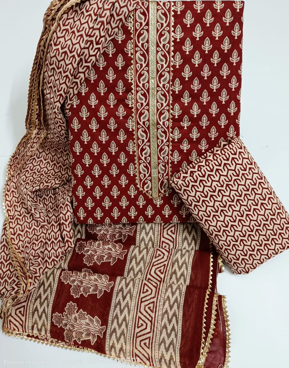 Elegant Cotton Dress Material with Cotton Dupatta | Hand Work Neck Design | K.H.A.T - Image 3
