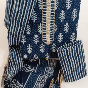 Elegant Cotton Dress Material with Cotton Dupatta | Hand Work Neck Design | K.H.A.T