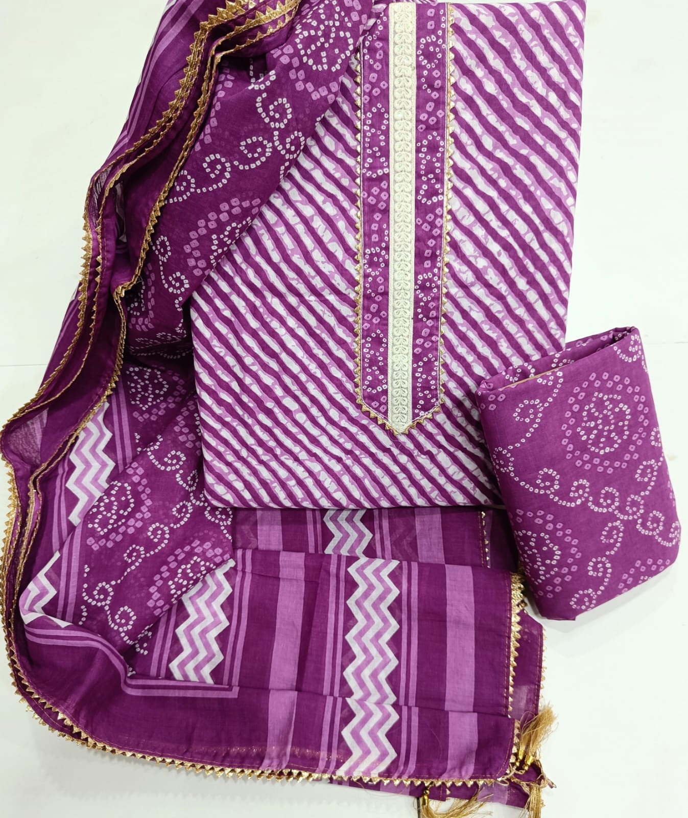 Elegant Cotton Dress Material with Cotton Dupatta | Hand Work Neck Design | K.H.A.T - Image 5