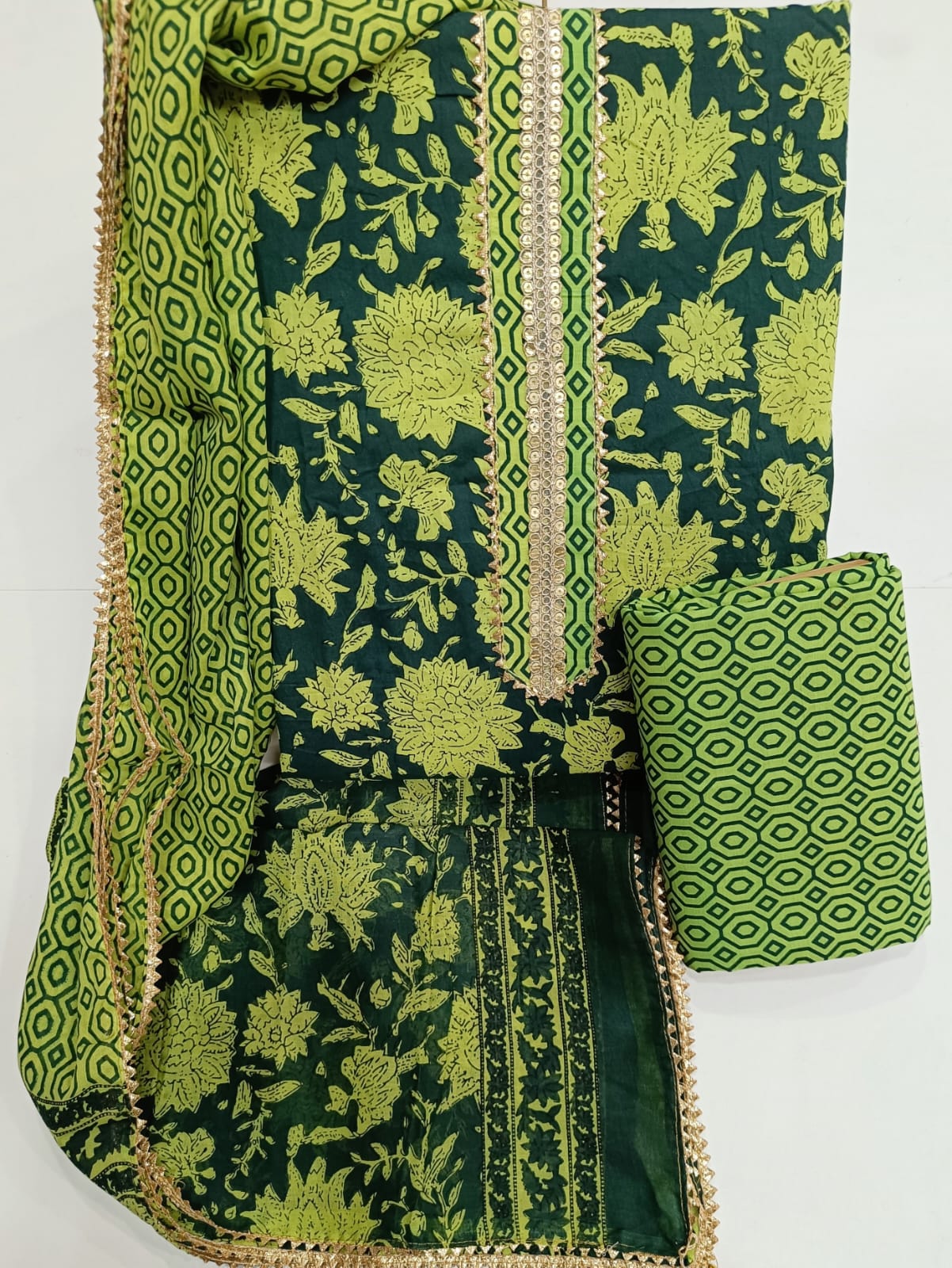 Elegant Cotton Dress Material with Cotton Dupatta | Hand Work Neck Design | K.H.A.T - Image 6