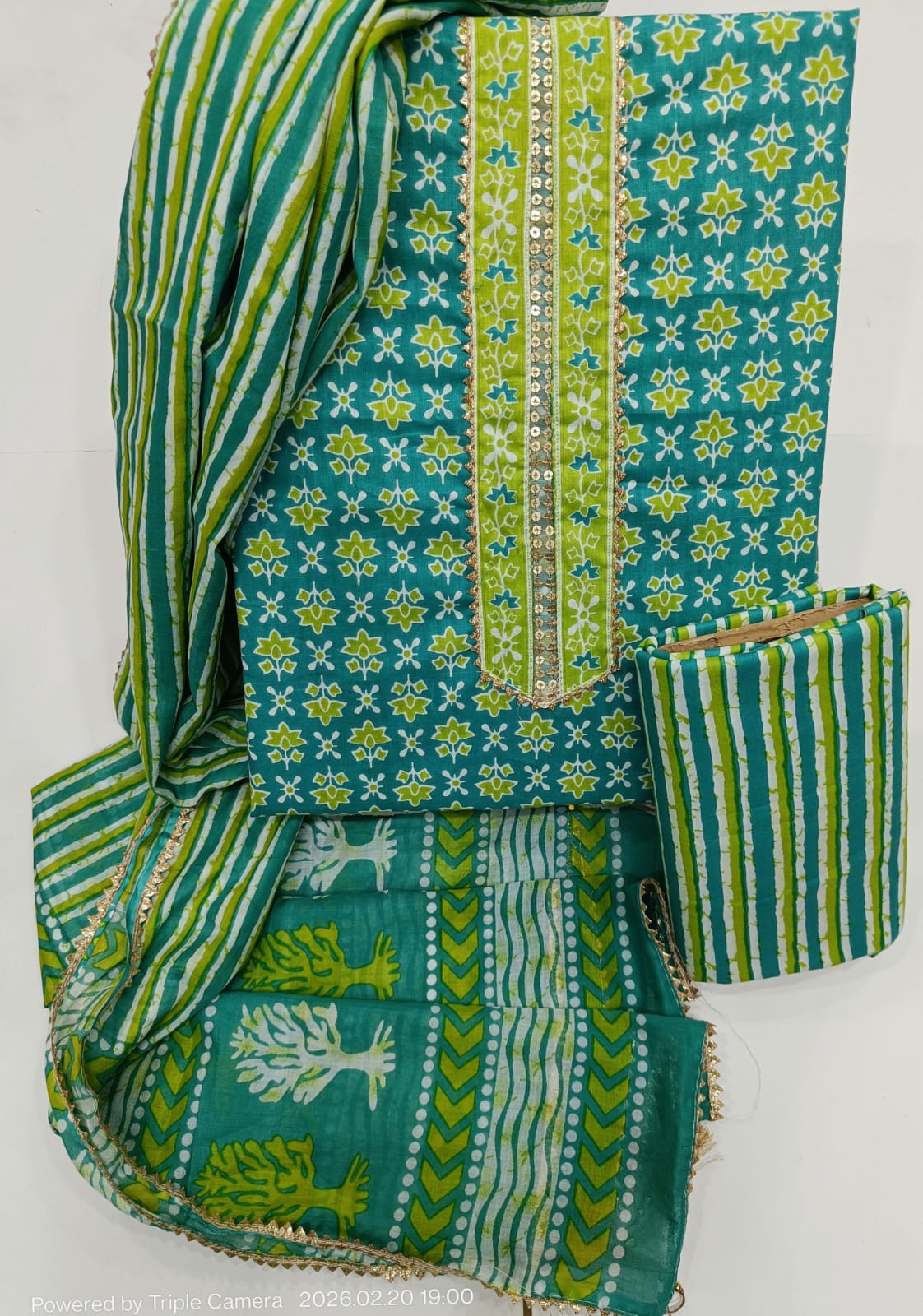 Elegant Cotton Dress Material with Cotton Dupatta | Hand Work Neck Design | K.H.A.T - Image 13